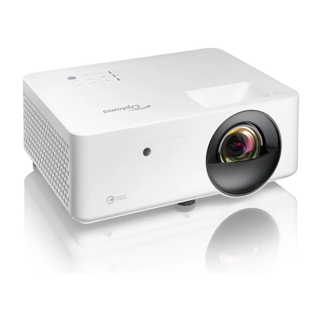 Optoma LW351ST budget short throw golf simulator projector - left angled view