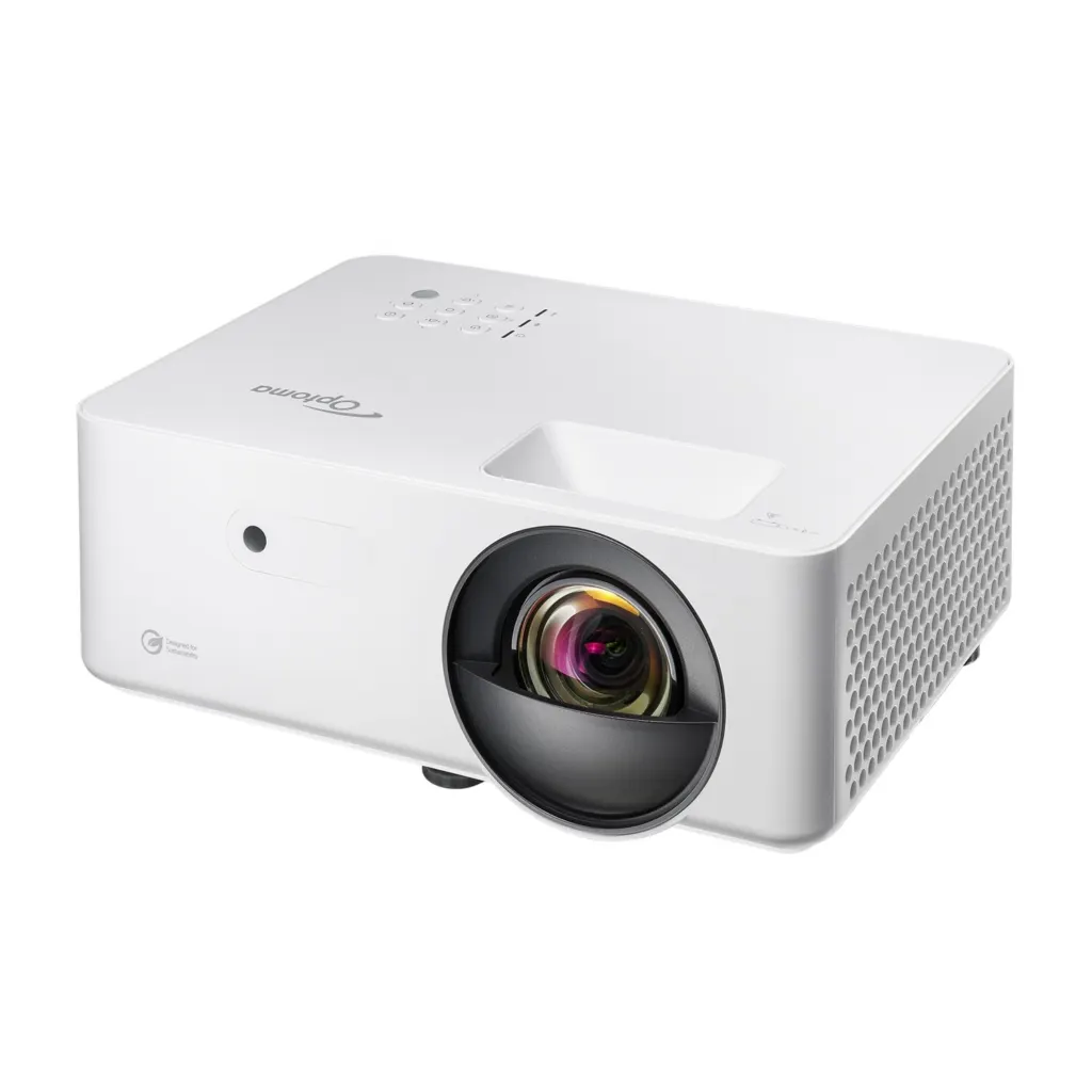 Optoma LW351ST budget short throw golf simulator projector - low angled view