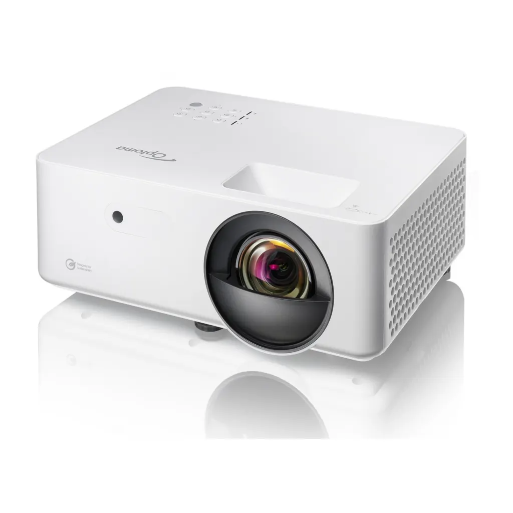 Optoma LW351ST budget short throw golf simulator projector - side angled view
