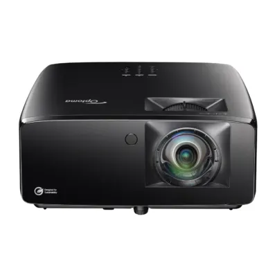 Optoma UHZ36STe 4K short throw laser golf simulator projector - front three-quarter view
