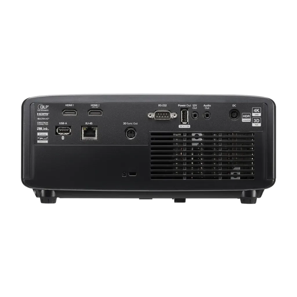Optoma UHZ36STe 4K short throw laser golf simulator projector - rear connections HDMI eARC RS232 RJ45
