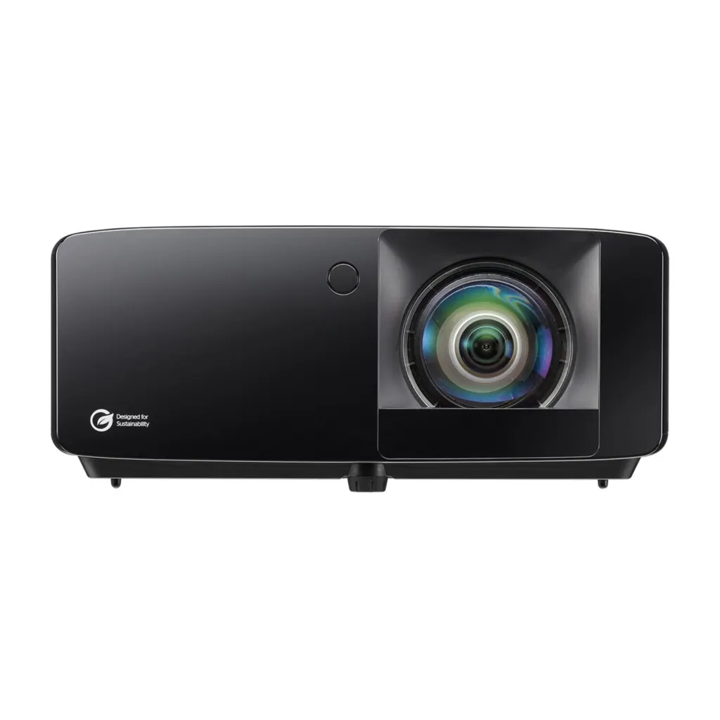 Optoma UHZ36STe 4K short throw laser golf simulator projector - low front view