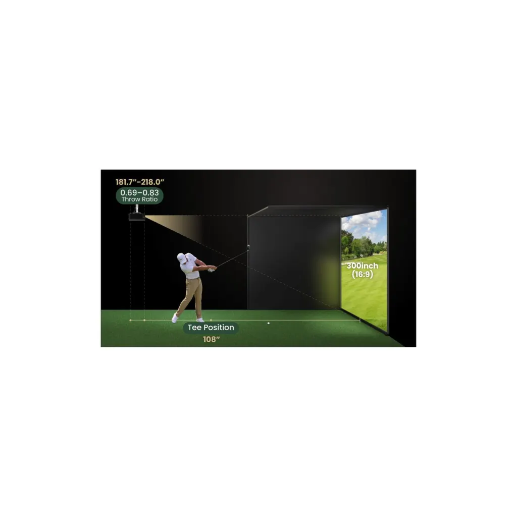 BenQ AK800ST short throw positioning behind the golfer