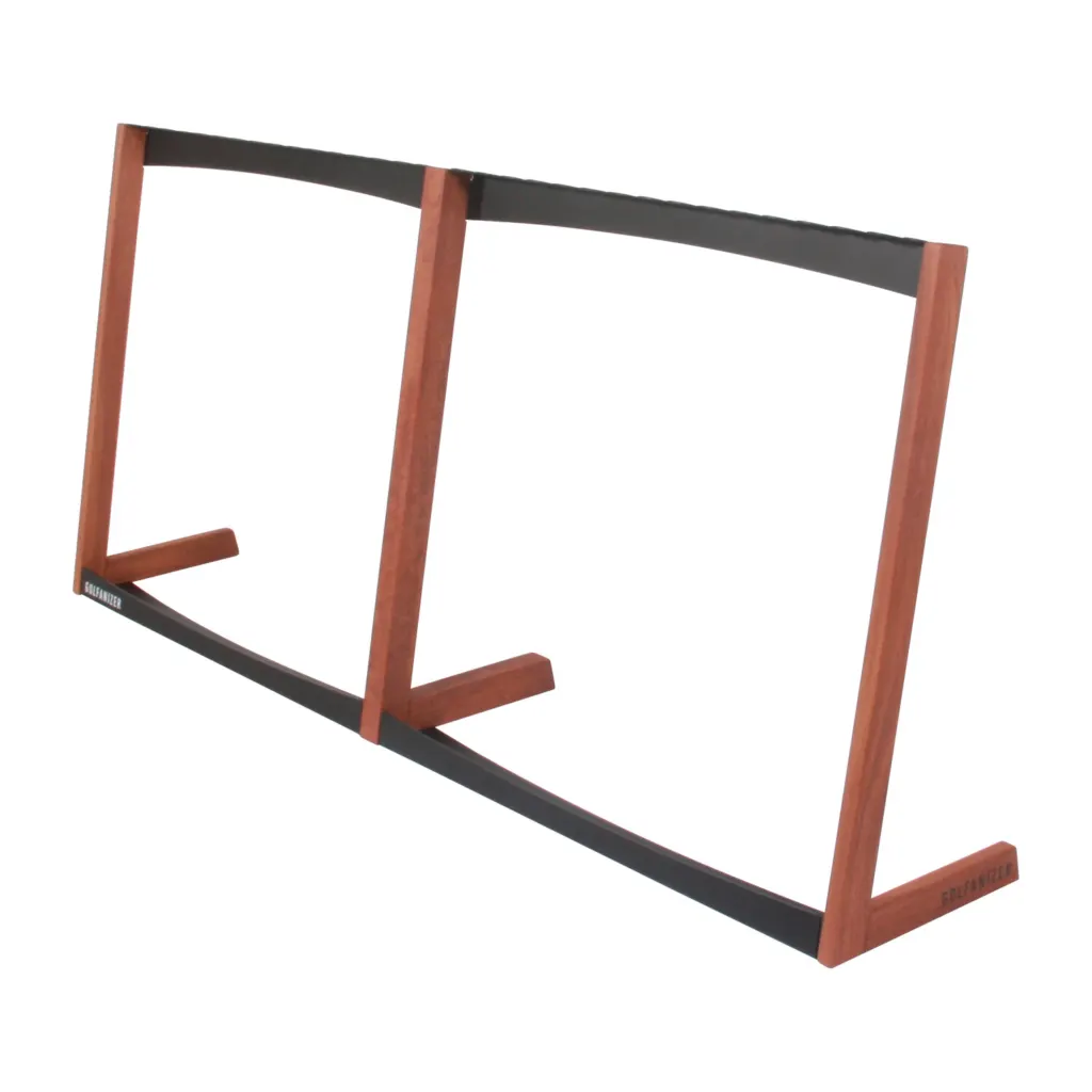 Golfanizer Duo golf club rack in solid cumaru with black steel panels