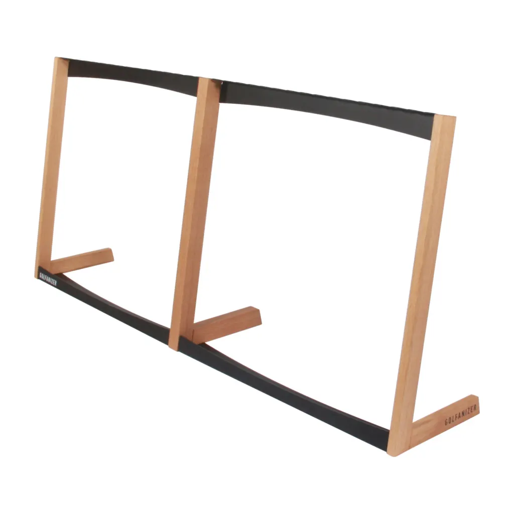 Golfanizer Duo golf club rack in solid oak with black steel panels