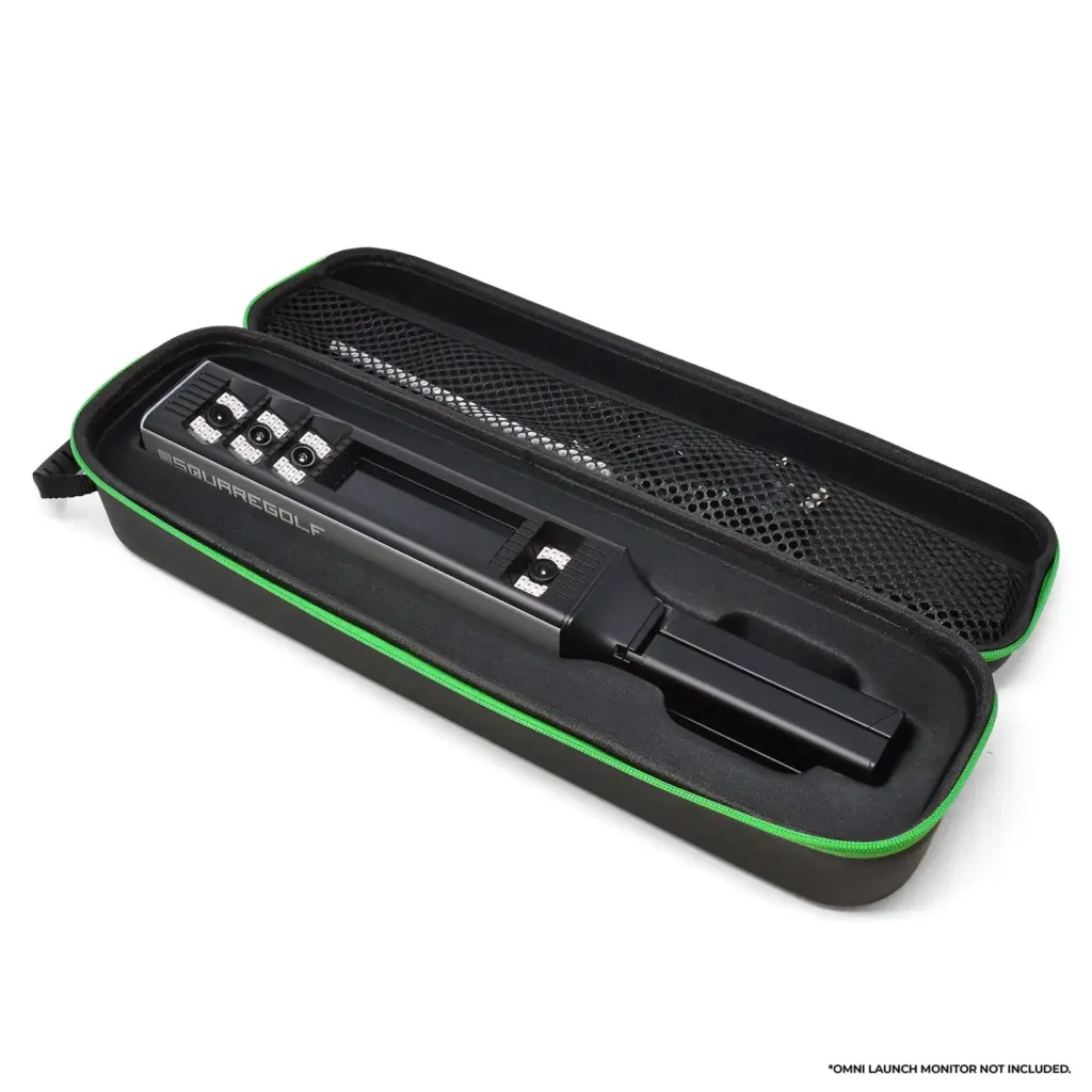 Square Golf OMNI carry case open with launch monitor inside
